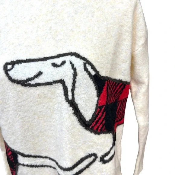 LOFT Womens Ivory Dachshund Buffalo Plaid Mock Neck Sweater Small Dog Graphic - Picture 3 of 8